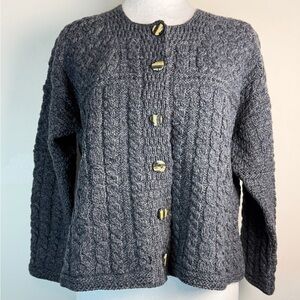 Celtic Clothing 100% Merino Wool Cable Knit Cardigan Made in Ireland Womens M